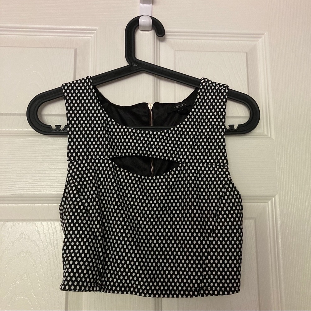 Black and White Crop Top with Zipper Back